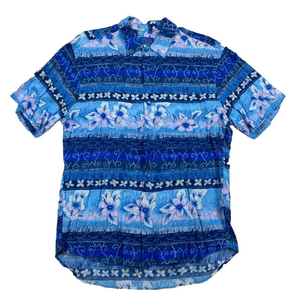 Jams World Hawaiian Shirt Bluebiscus Floral Button Up Long Medium